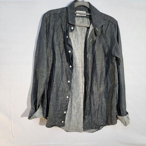 Epaulet Gray Casual Shirt Collared Button Up Long Sleeve Button Cuff Men's Sz S - Picture 2 of 8
